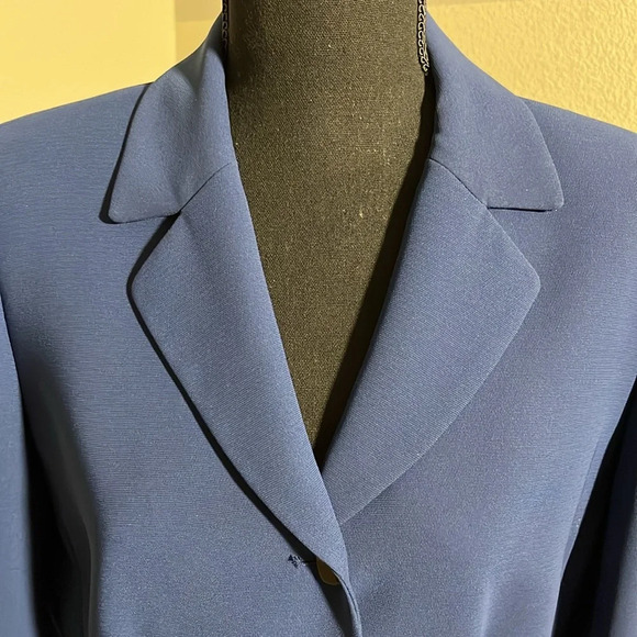 EUC Tahari Royal Navy Blue Lined Blazer Peplum Jacket w Black Patent Skinny Belt - Picture 7 of 12